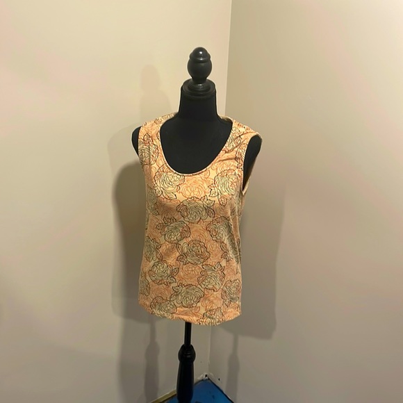 Orange Floral Boho Sleeveless Tee Size Small - Picture 2 of 3